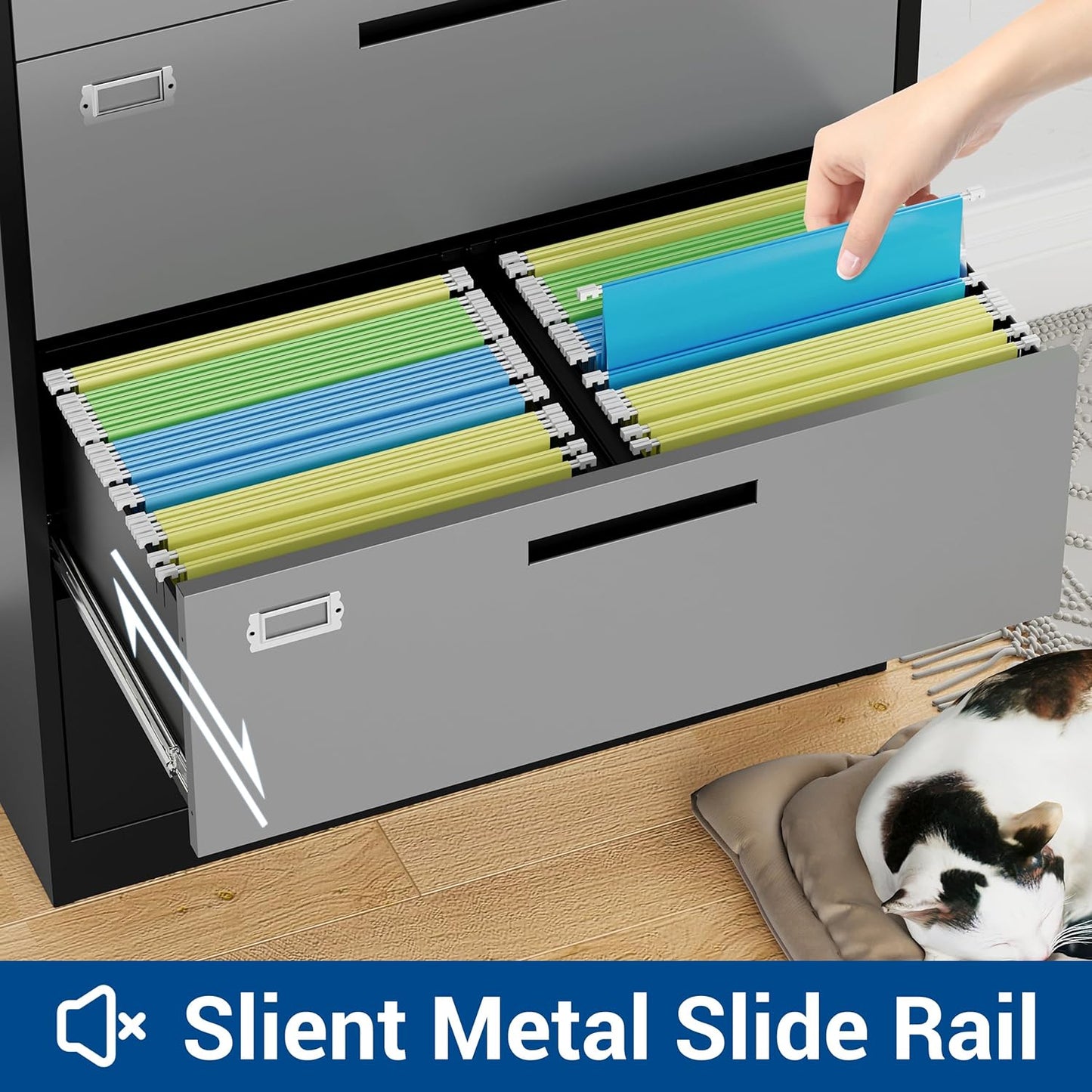 3 Drawer Lateral File Cabinet with Lock, Metal Steel Filling Cabinets for Home Office, Gray Lockable Storage Cabinet for Hanging Files Letter/Legal/F4/A4 Size-Assembly Required