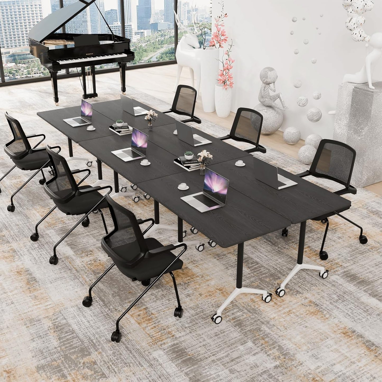 Conference Room Table with Flip-Top Design for Dynamic Meetings, Business Table Computer Desk with Heavy-Duty Frame,Foldable Seminar Meeting Tables for Home Office (4, F, 61IN)