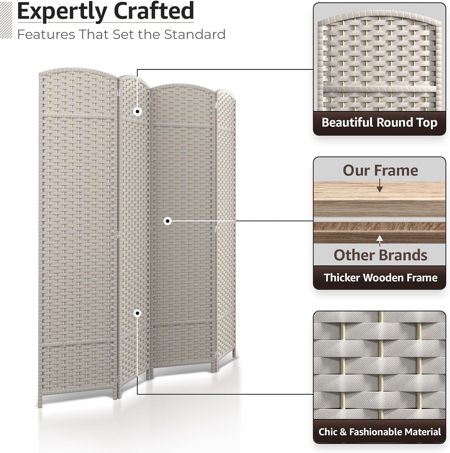 Sorbus 4 Panel Room Divider 6 ft. Tall - Privacy Screen, Extra Wide Double Hinged Panels, Mesh Hand-Woven Design, Partition Room Dividers and Folding Privacy Screens, Wall Divider for Room Separation