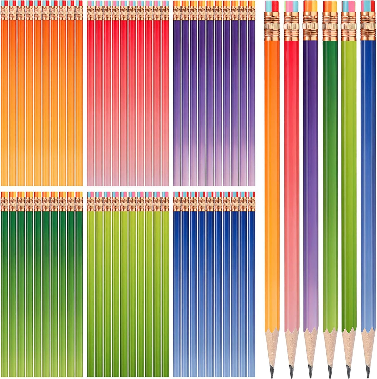 TecUnite 60 Pcs HB Pencils #2 Unsharpened Wood Cased Pencils with Eraser Hexagonal Pencil Cute Graphite No 2 Pen for Adults Gifts Exam School Office Sketching Learning(Gradient Color, Gold)