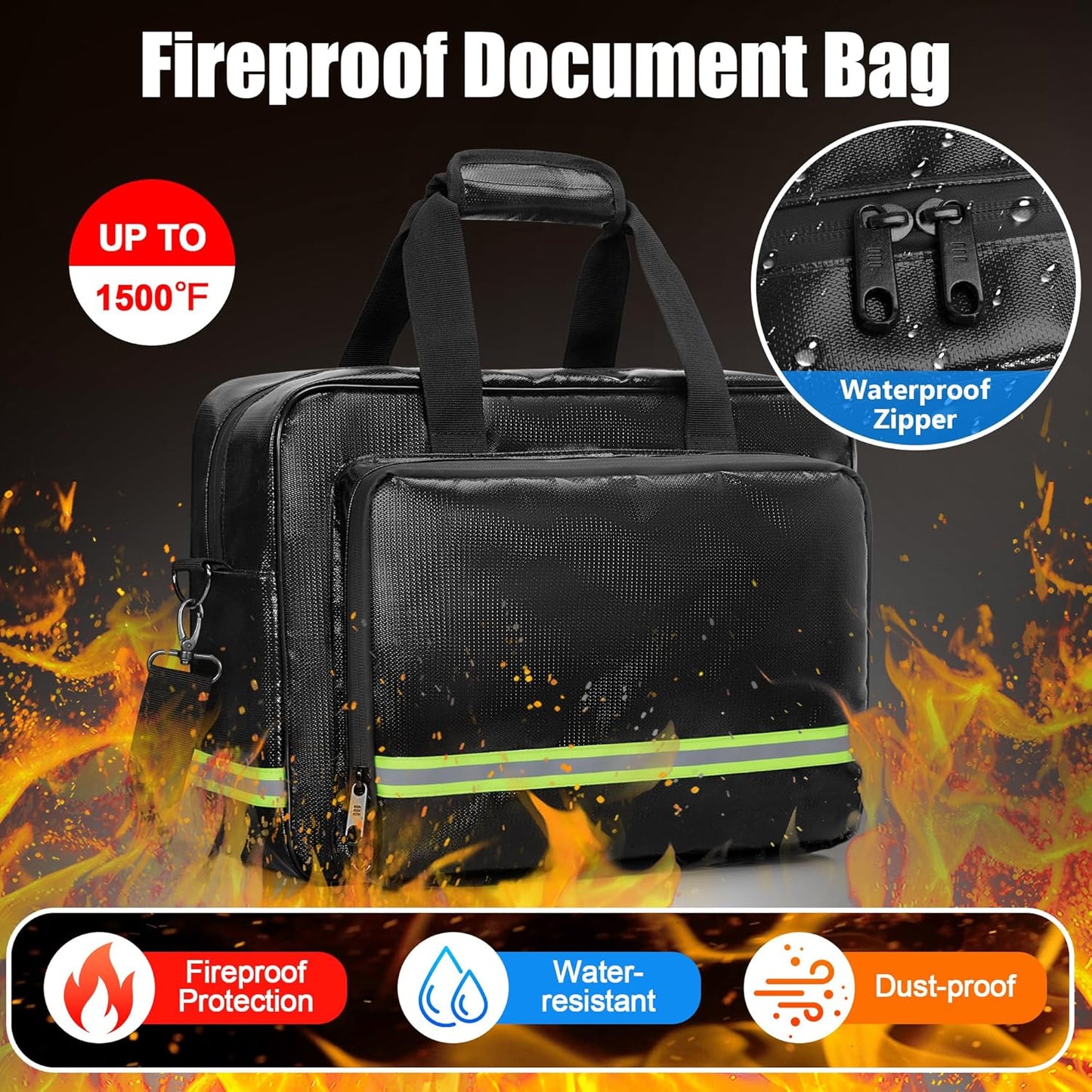 Fireproof Document Bag with Accordion File Organizer, Fireproof Document Safe Storage, Fits up to 15.6" Laptop, Suitable for Legal Files and Valuables, Black