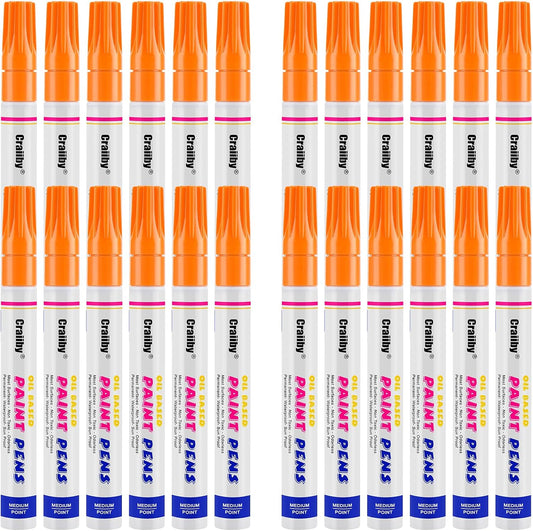 Orange Paint Markers, 24 Pack Oil-Based Waterproof Quick Dry Permanent Paint Pen Set for Rocks Painting, Wood, Fabric, Plastic, Canvas, Glass, Mugs, Metal, Tire, Stone, DIY Craft