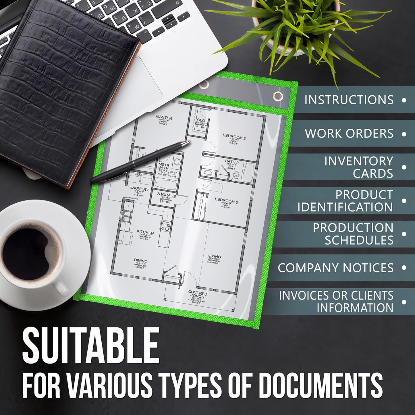 50 Pack Job Ticket Holders 9x12 inch - Colored Work Order Plastic Sleeves Shop Ticket Holders Dry Erase Pocket Sleeves Dry Erase Pockets Clear Pocket Sleeve Tickets Holder Plastic Sleeve