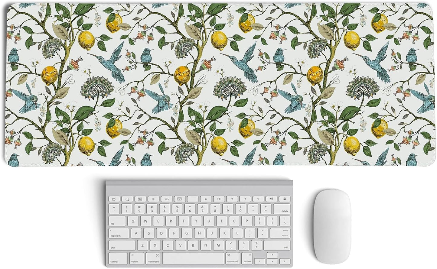 Lemon Mouse Pad,Green and Yellow Italian Lemon Desk Mat,Vintage Cottagecore Floral Desk Mat,Girly Summer Mouse Pads for Dorm Home Office Desktop Decor,31.5x11.8 Inch