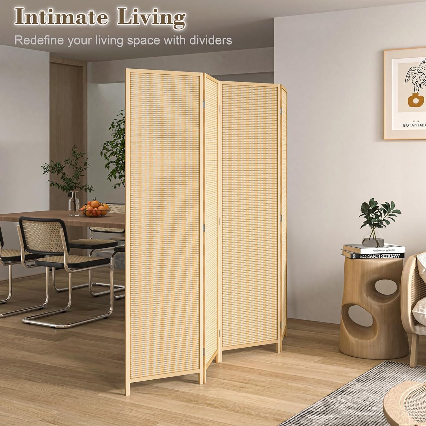 WelFurGeer 4 Panel Bamboo Room Divider, Folding Privacy Screen for Room Separation, Natural Wood Room Partitions and Dividers, Patio Privacy Panels, Decorative Wall Divider for Home, Office, Studio