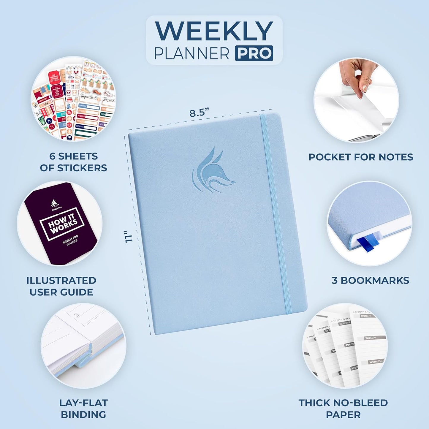 Clever Fox Planner PRO – Weekly & Monthly Life Planner to Increase Productivity, Time Management and Hit Your Goals, 8.5x11″ (Periwinkle)