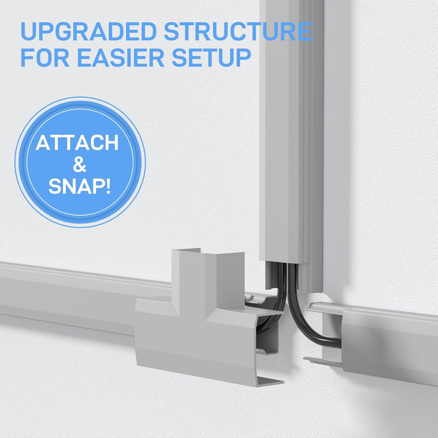 94.5in Cord Covers for Wires on Wall, Delamu Easy Set up Cord Hider, Large Wire Hider Wire Covers for 3-4 Cords on Wall, Grey Cable Hider Cable Raceway, Tv Cord Hider for Wall Mount, 6X W1.18 H0.67in