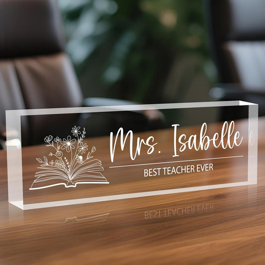 Personalized Desk Name Plates, Acrylic Engraved Teacher Name Plate for Desk, Custom Office Gifts & Desk Decor for Women Men, Back to School Teacher Appreciation Gifts