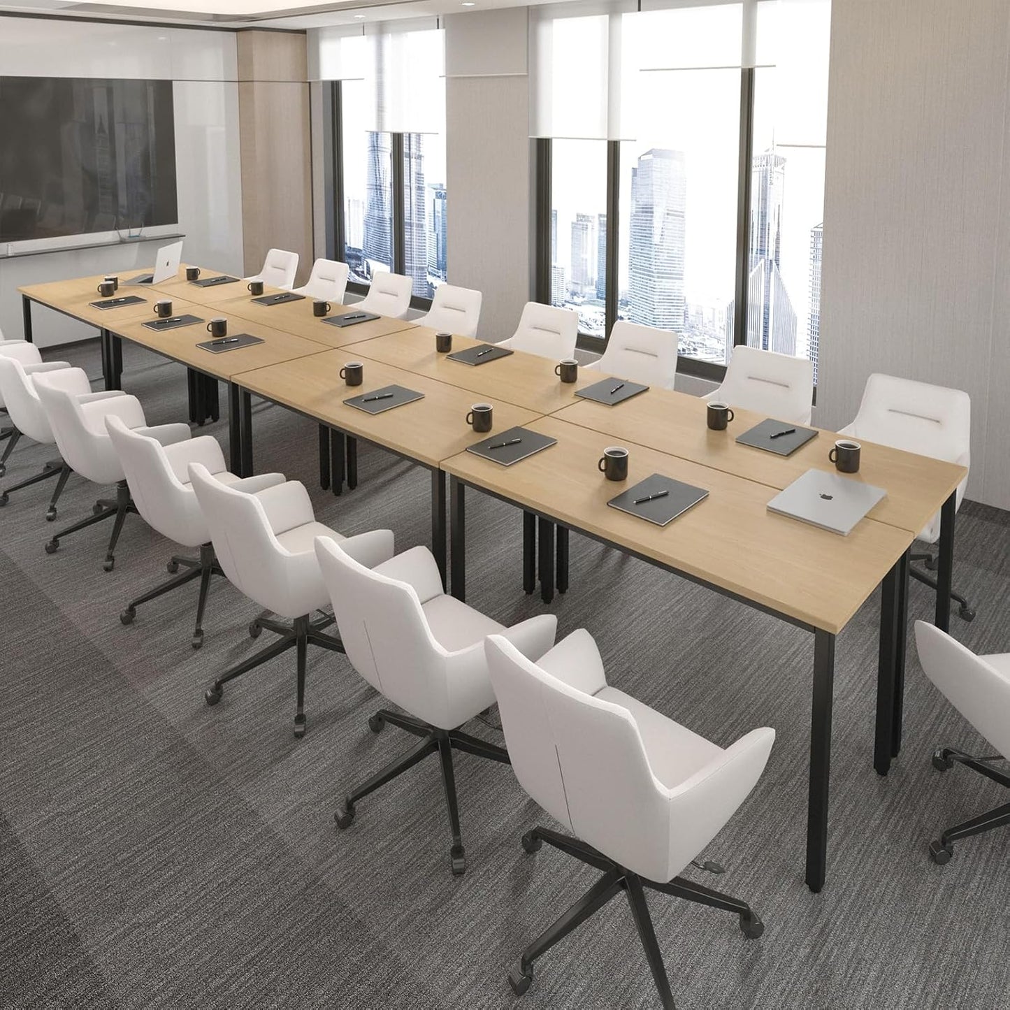 Bonzy Home Conference Tables 18ft Office Computer Desk for Meeting Room Study Writing Printer Table Meeting Seminar Table for 20 People Rustic Vintage Natural 8PCS 220.4"x47.2"x29.5"