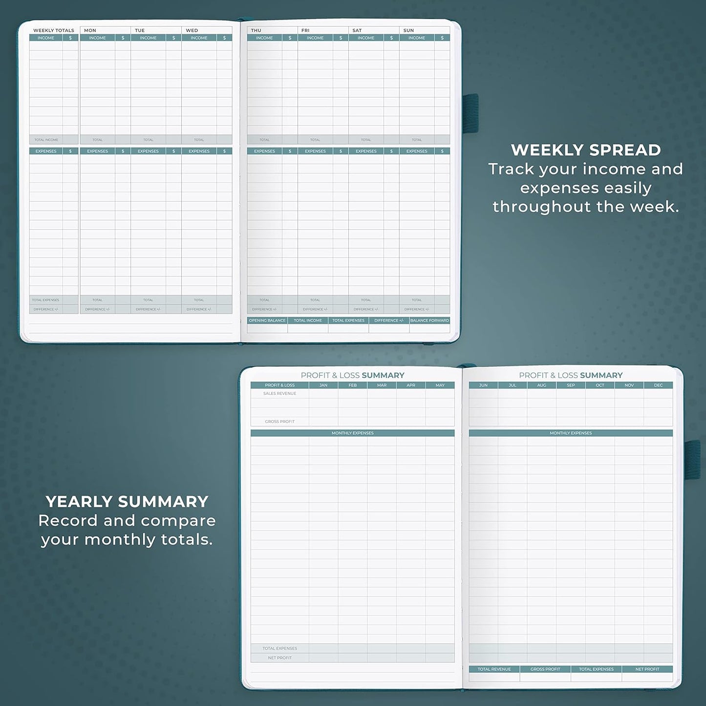 Clever Fox Income & Expense Tracker – Accounting & Bookkeeping Ledger Book for Small Business – 1-Year Record Notebook, A5 (Dark Teal)