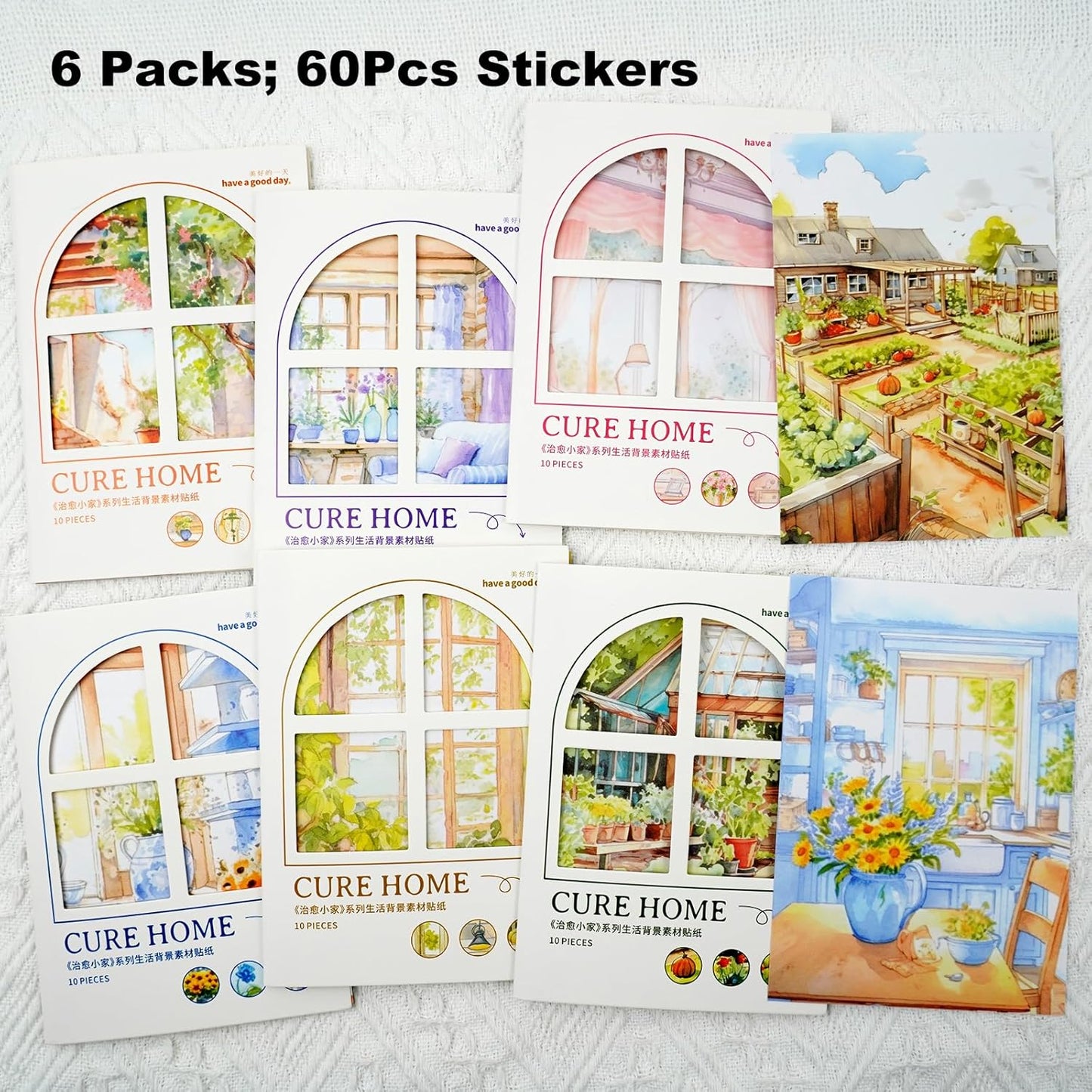 Cozy Interior Scene Washi Stickers, 60PCS Vintage Home Aesthetic Stickers for Scrapbooking Journaling Crafting Planner