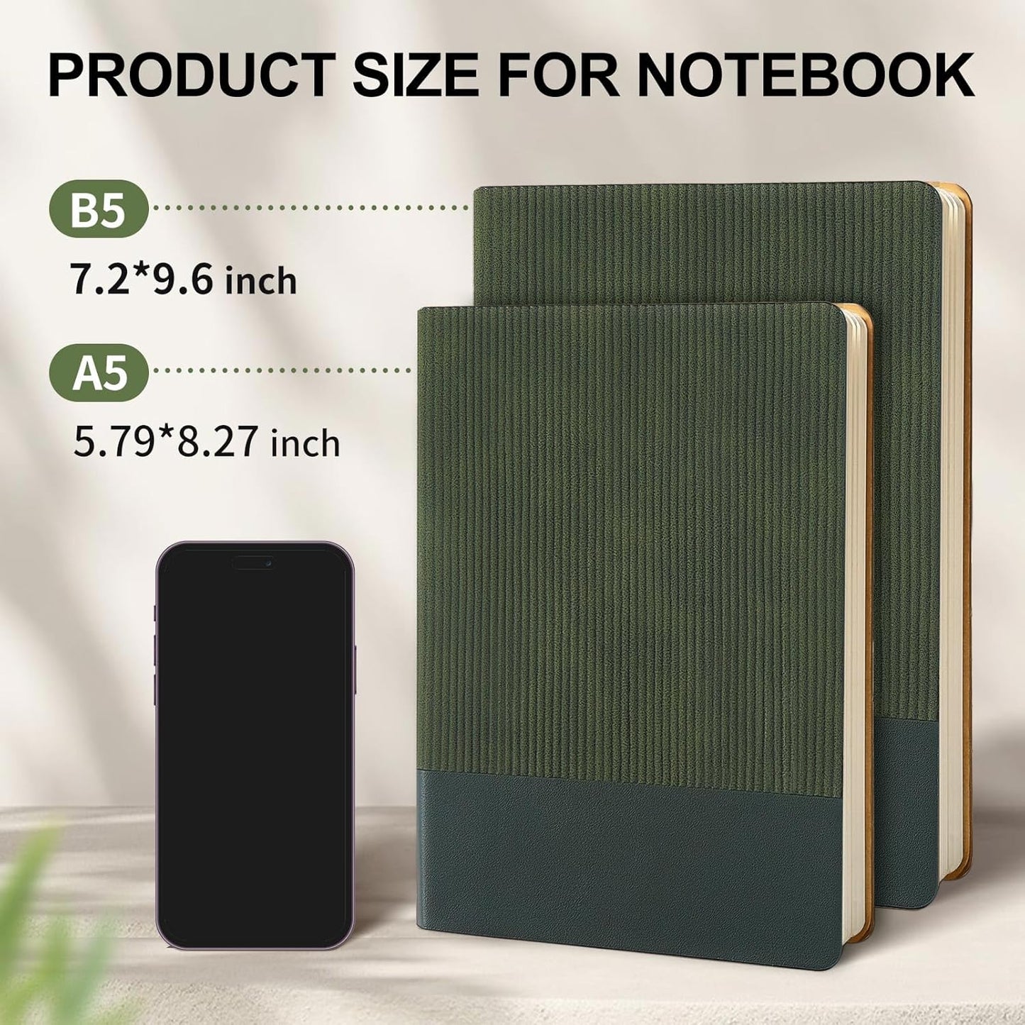 Lined Journal Notebook for Work College Ruled Note Book 5.79"x8.27" A5 PU Leather Daily Journaling 216 Pages for Women Men Writing Home School Supplies Business (A5 Lined 216pages, 2 Pack-Darkgreen/Darkpink)