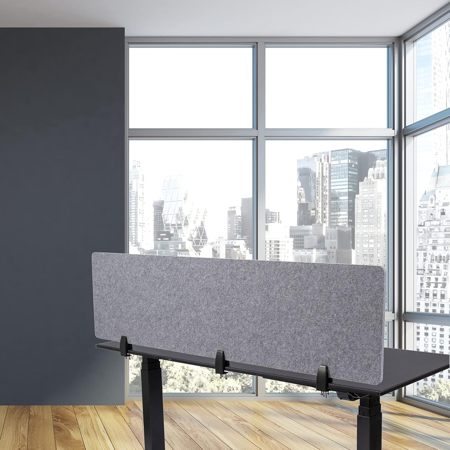 Stand Up Desk Store ReFocus Raw Clamp-On Acoustic Desk Divider Mounted Privacy Panel to Reduce Noise and Visual Distractions (Castle Gray, 59" x 16")
