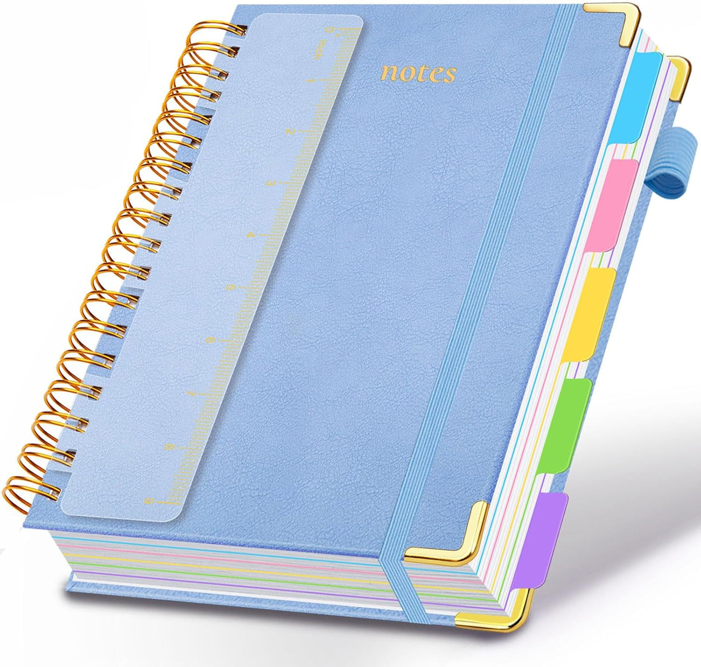 Hardcover Spiral Notebook 8"x10" Journal Notebook with Tabs and Removable Dividers 300 Pages 5 Subject Notebook College Ruled, Faux Leather Spiral Bound Notebook for Women, Students, School Work (Lake Blue)