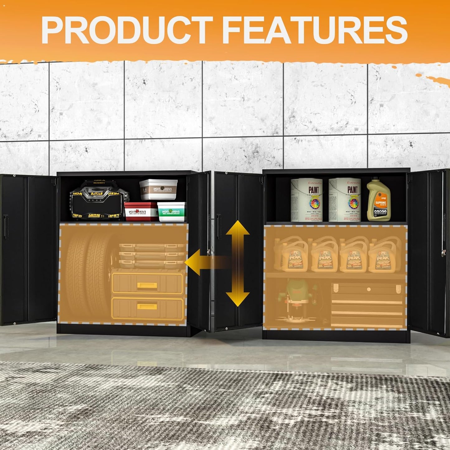 BESFUR Metal Garage Storage Cabinet 36"H, Steel Locking Cabinet with 2 Lockable Doors and 2 Adjustable Shelves easy to assemble for Home Office, Garage,School, Apartment, Warehouse, Utility Room,Black