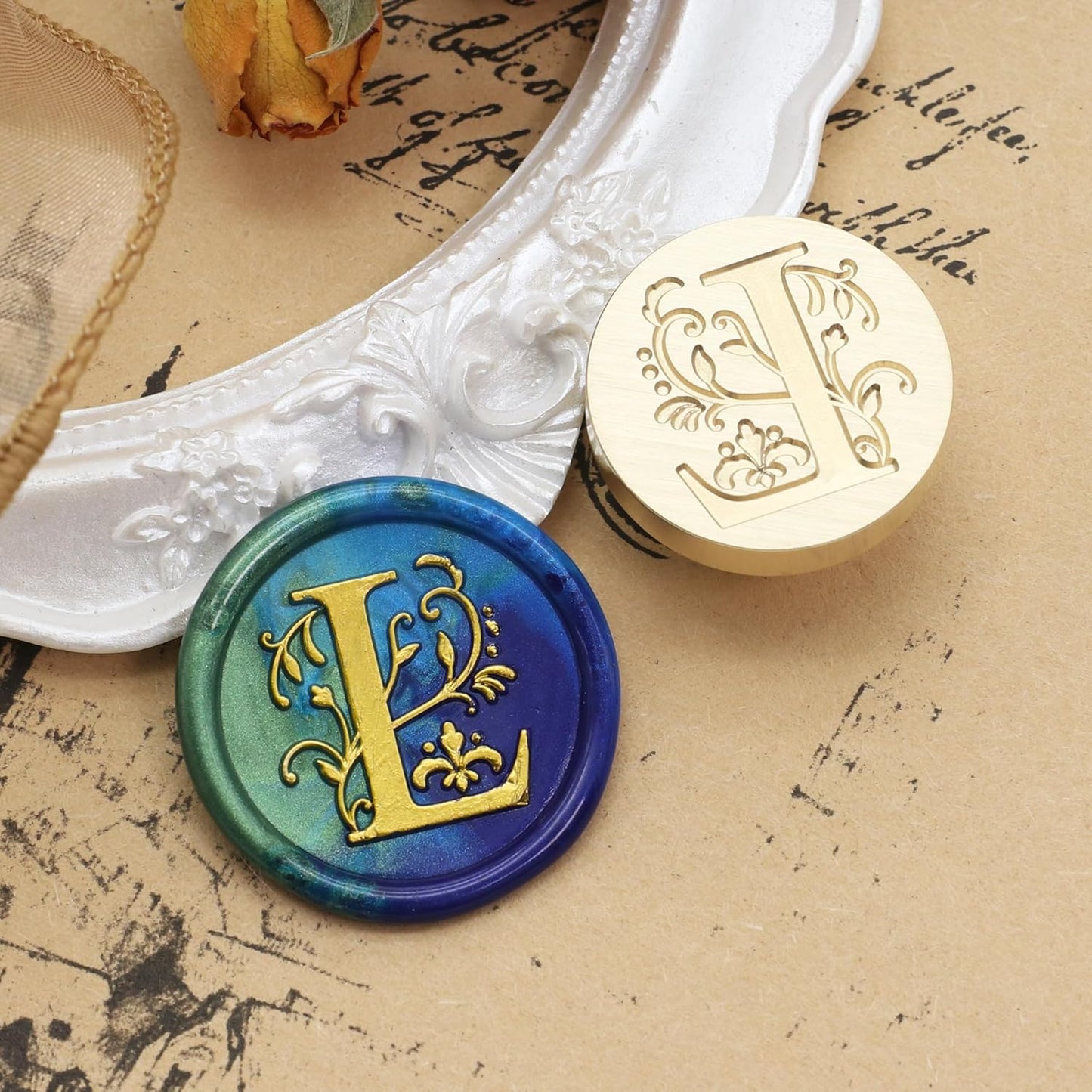 SWANGSA Initial Alphabet L Wax Seal Stamp Kit, Classic Retro Letter Sealing Stamp with 200pcs Sealing Wax Beads Kit for Wedding Invitations Cards Envelopes (L)