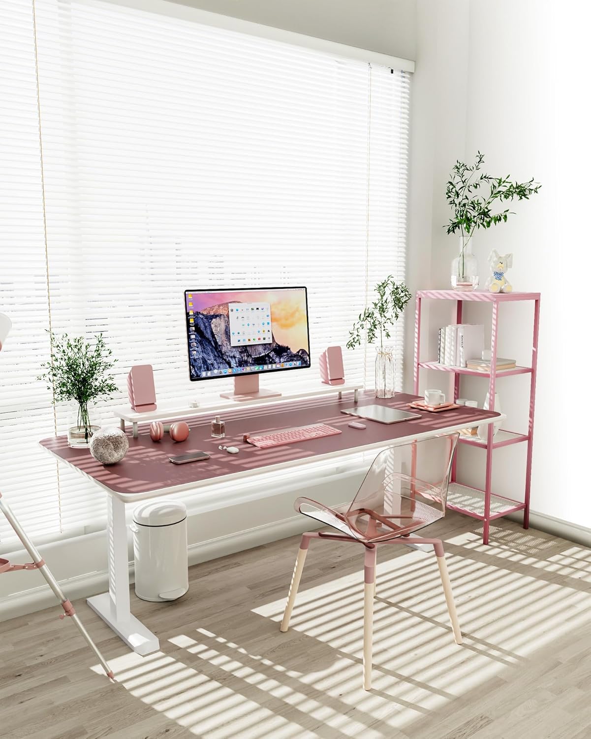 YSAGi Non-Slip Leather Desk Pad XL Size, Waterproof Laptop Computer Desk Keyboard Mat, Table Protector Blotter Mat, Large Mouse Pad for Office/Work/Home/Decor(Dark Pink, 47.2" x 23.6")-No Band