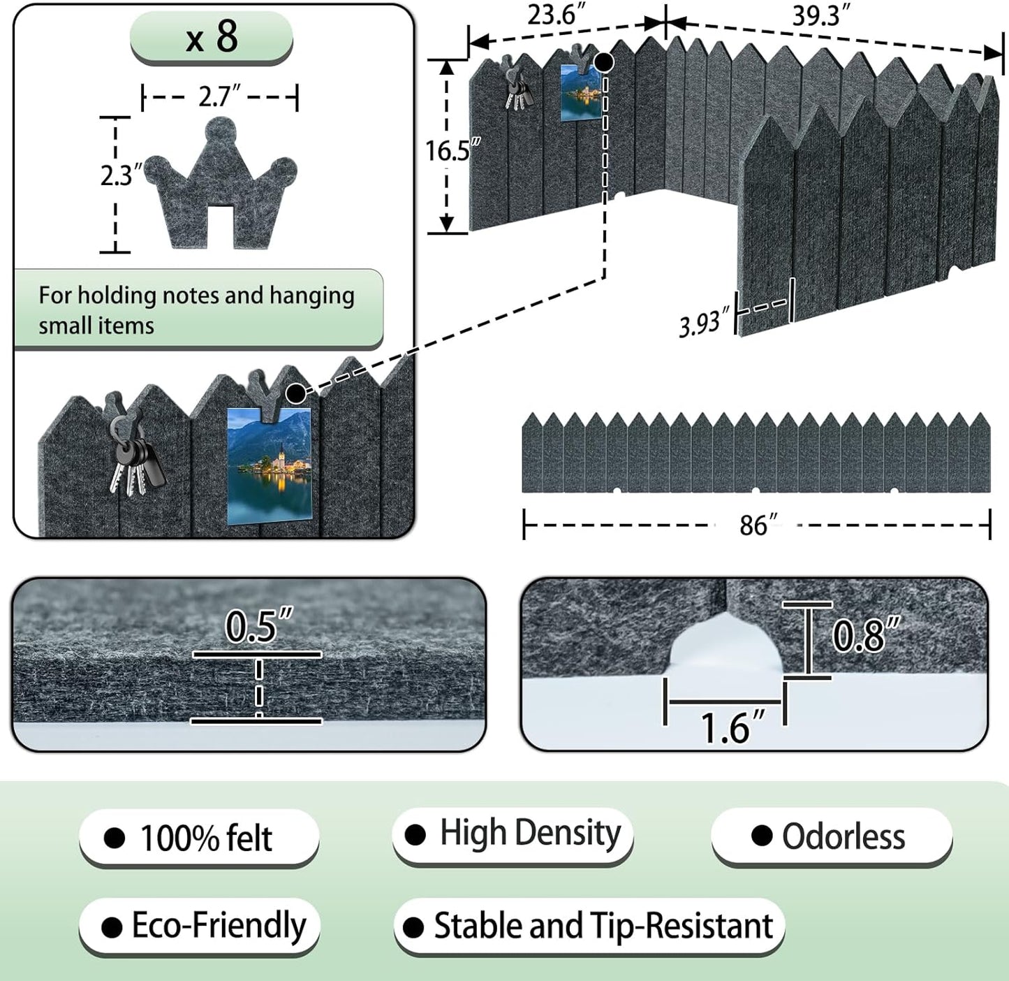 BXI Foldable Felt Desk Divider, 16.5 x 86 Inches Non-Tip Privacy Panel Partition, Versatile Cubicle Shield with Clips for Hanging Notes & Items, Acoustic Table Screen for Office Home Classroom
