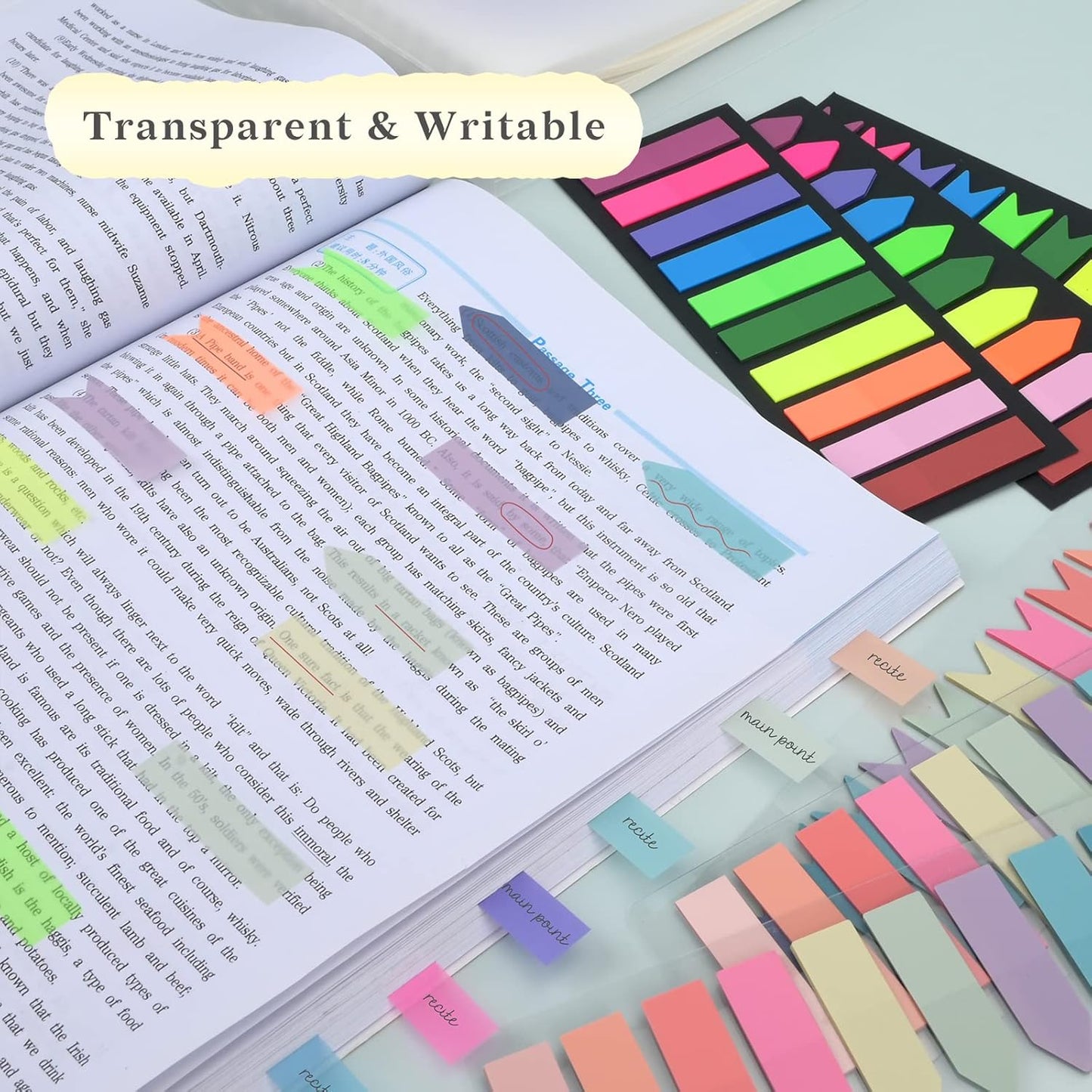 Temiary 1200 Pieces Transparent Sticky Index Tabs, Page Markers for Annotating Books, Translucent Arrow Flag Tab Colored Sticky Notes for Bookmarks Bible Tabs Notebook School Supplies