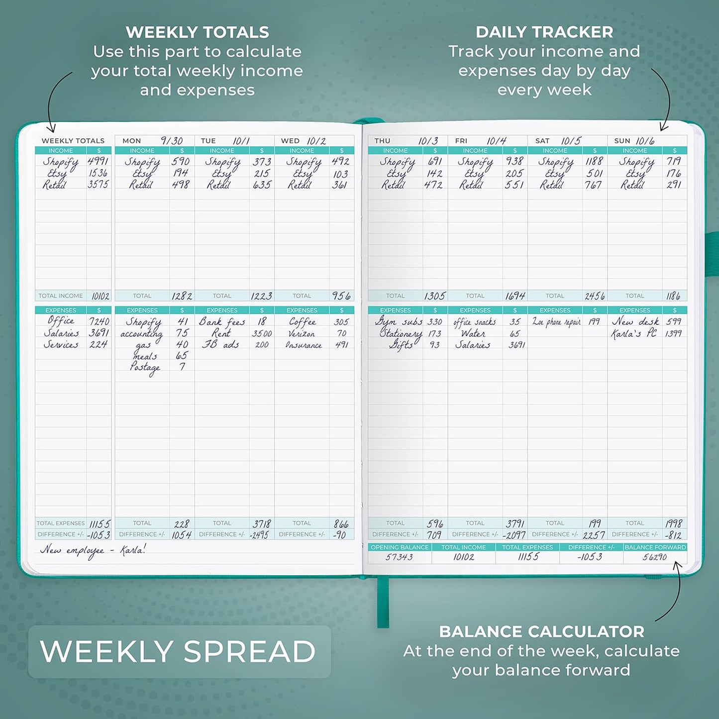 Clever Fox Income & Expense Tracker Large – Accounting & Bookkeeping Ledger Book for Small Business – 2-Year Record Notebook, A4 (Turquoise)