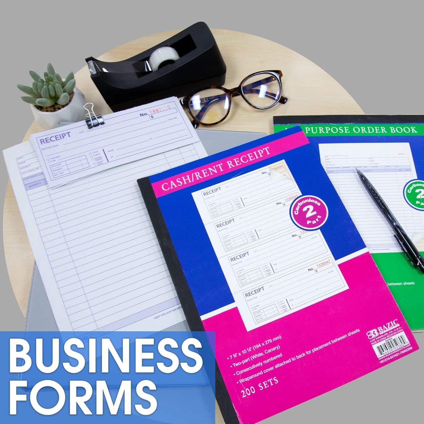 BAZIC All Purpose Order Book, 50 Sets 8 3/8" x 10 11/16" 2-Part Carbonless, White & Bound Wraparound Cover (50 Sets/Pk), 12-Packs