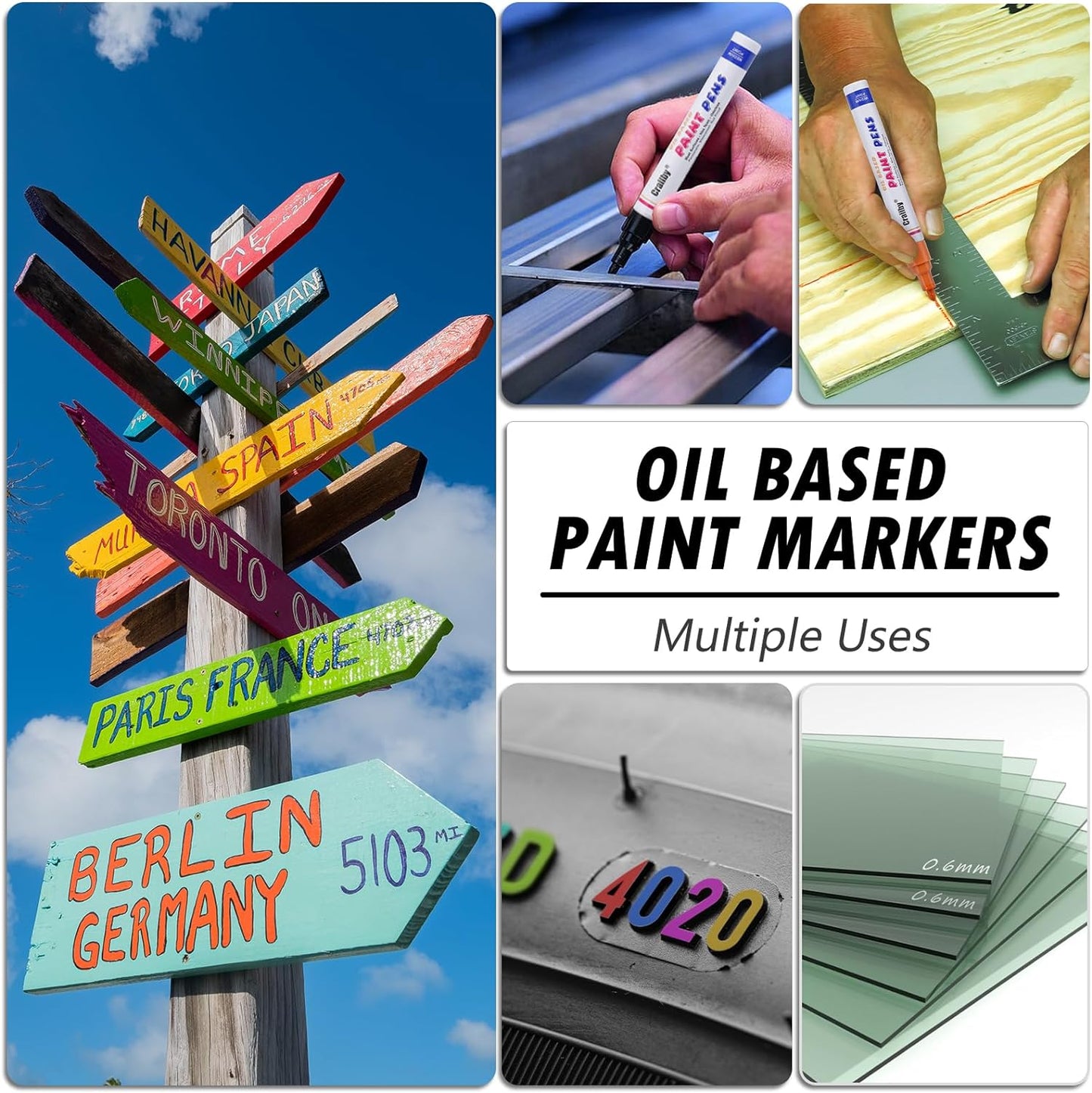 Silver Paint Markers, 5 Pack Oil-Based Waterproof Quick Dry Permanent Paint Pen Set for Rocks Painting, Wood, Fabric, Plastic, Canvas, Glass, Mugs, Metal, Tire, Stone, DIY Craft, Grey, Gray