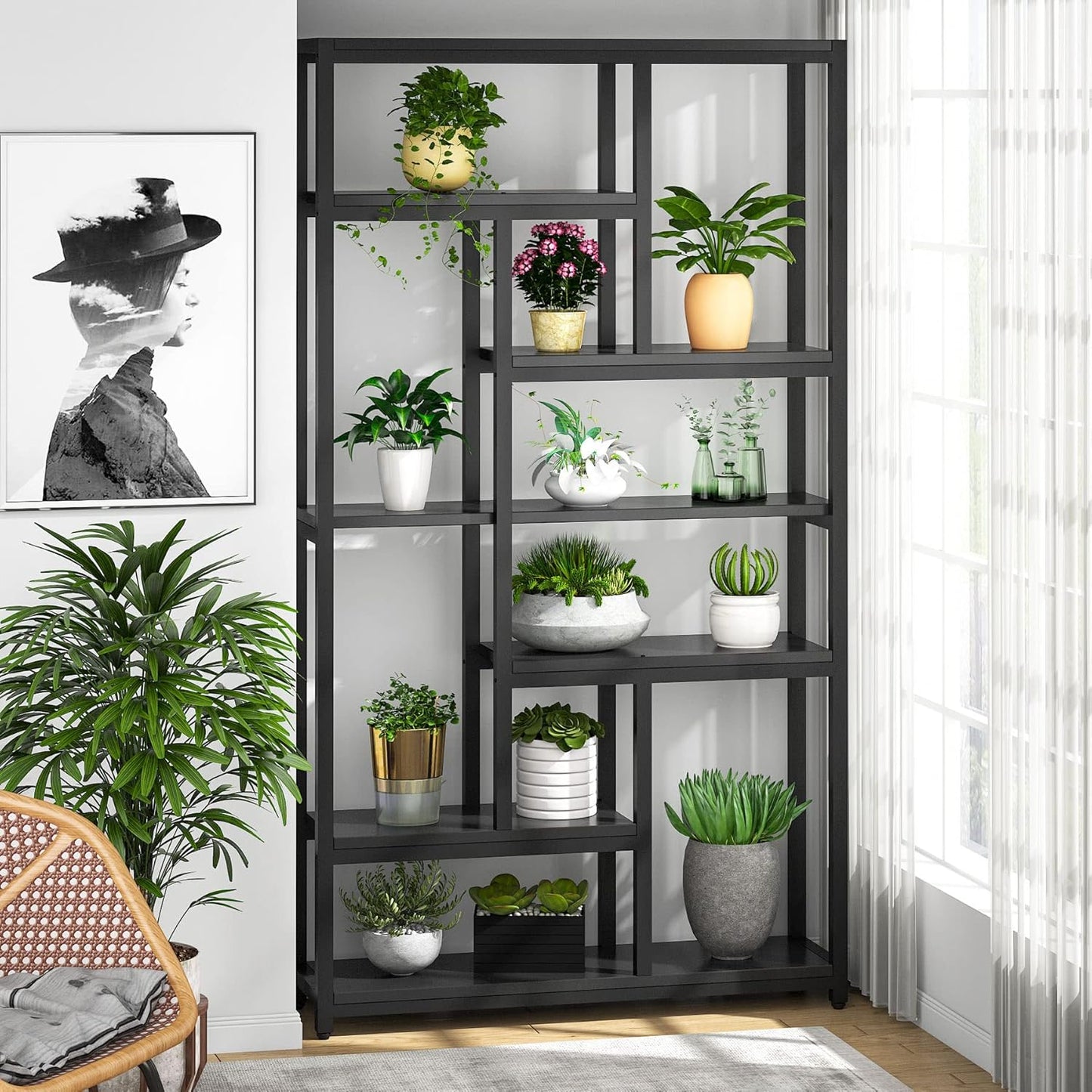 Tribesigns 79 Inch Extra Tall Bookshelf, 7-Tier Vintage Bookcase, Industrial 10-Shelf Open Storage Shelves Display Shelves Organizer for Home Office