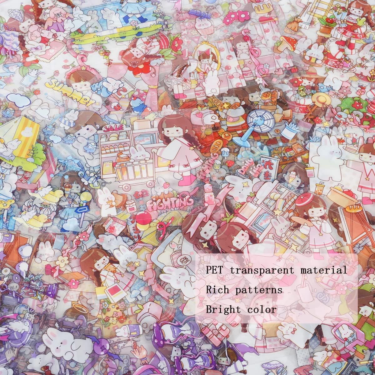 Kawaii Cute Cartoon Girl Stickers - 100 Sheets PET Aesthetics Decoration Journals Supplies Sticker for Dairy Bullet Album Journal Scrapbooking Calendars Phone Case Laptop DIY Crafts