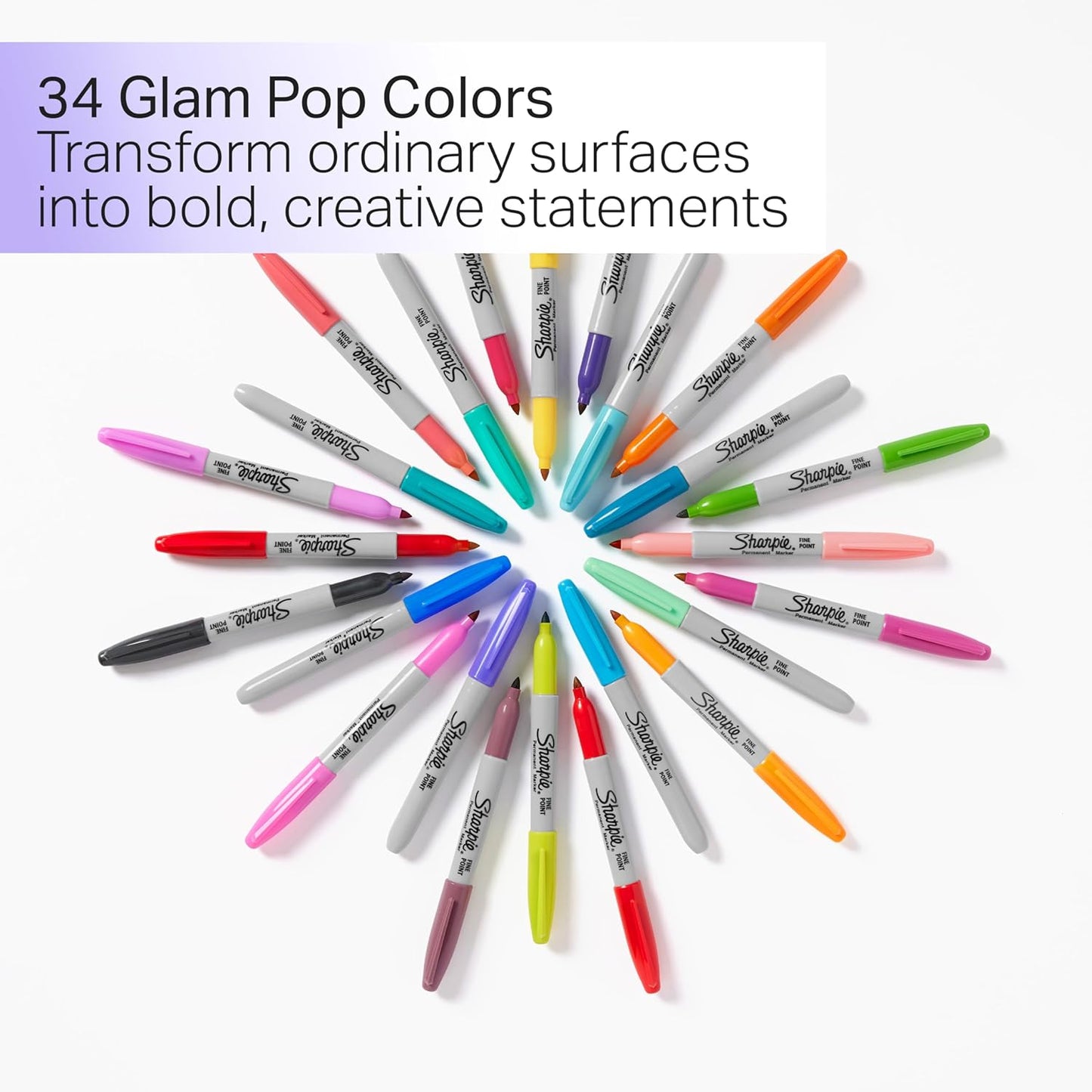 Sharpie Glam Pop Permanent Markers Fine Tip Marker Set Coloring Art Drawing Writing Markers 34 Count