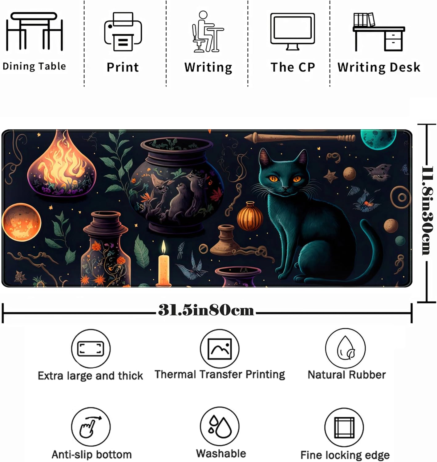 Cute Anime Cat Desk Mat Kawaii Cats Mouse Pad, XL Large Extended Gaming Desk Pad Mousepad, Women Desk Decor Pad Computer Laptop Keyboard and Wireless Mouse Mat with Stitched Edges 31.5x11.8 in