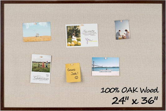 Fun Memories Cork Board Bulletin Board for Office, 24" x 36" Oak Wooden Framed Corkboard, Wall Mounted Notice Pin Board for School Home & Office, Dark Walnut