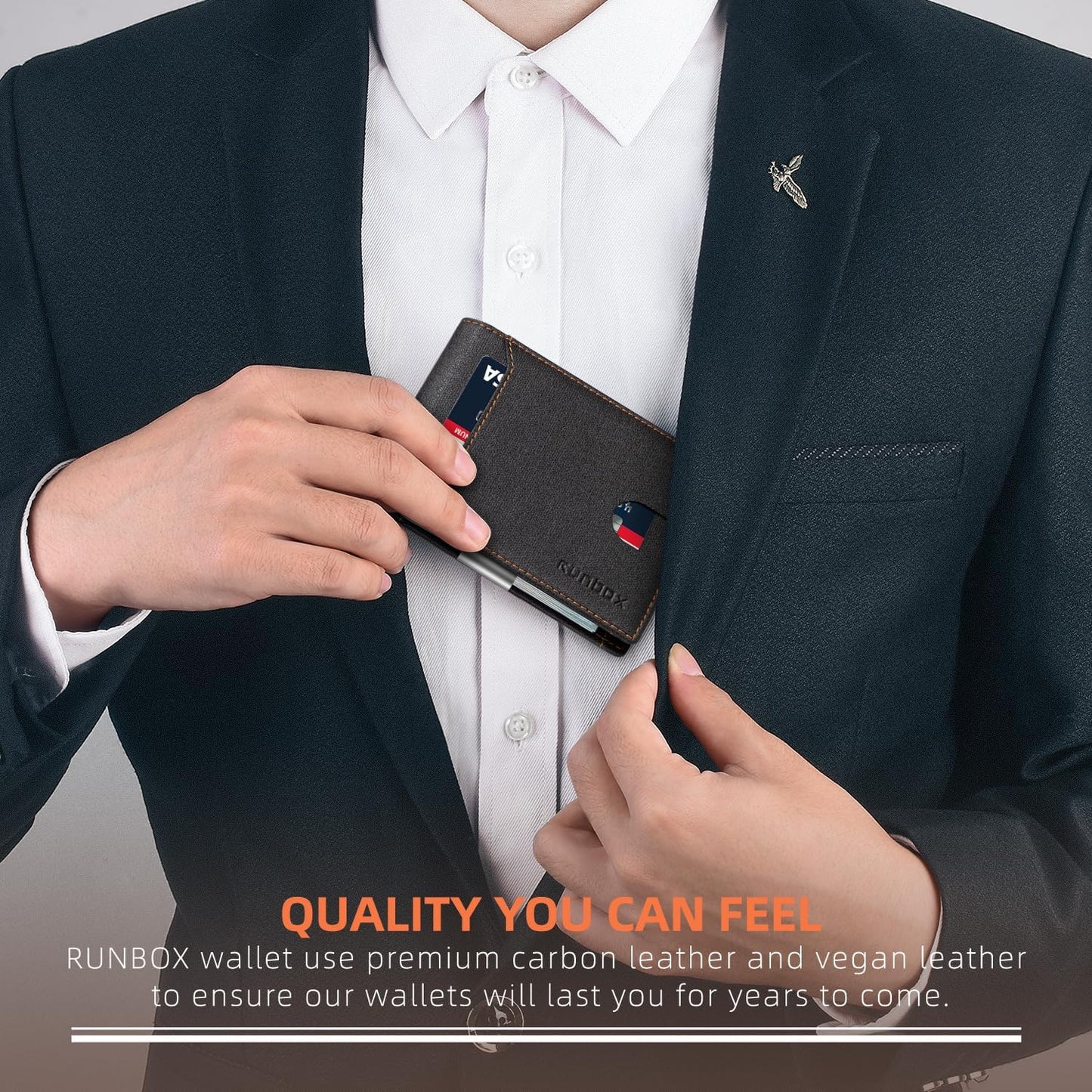 RUNBOX Slim Wallets for Men - Leather Money Clip Mens Wallet - RFID Blocking Front Pocket Bifold Wallet - Thin Credit Card Holder with Gift Box