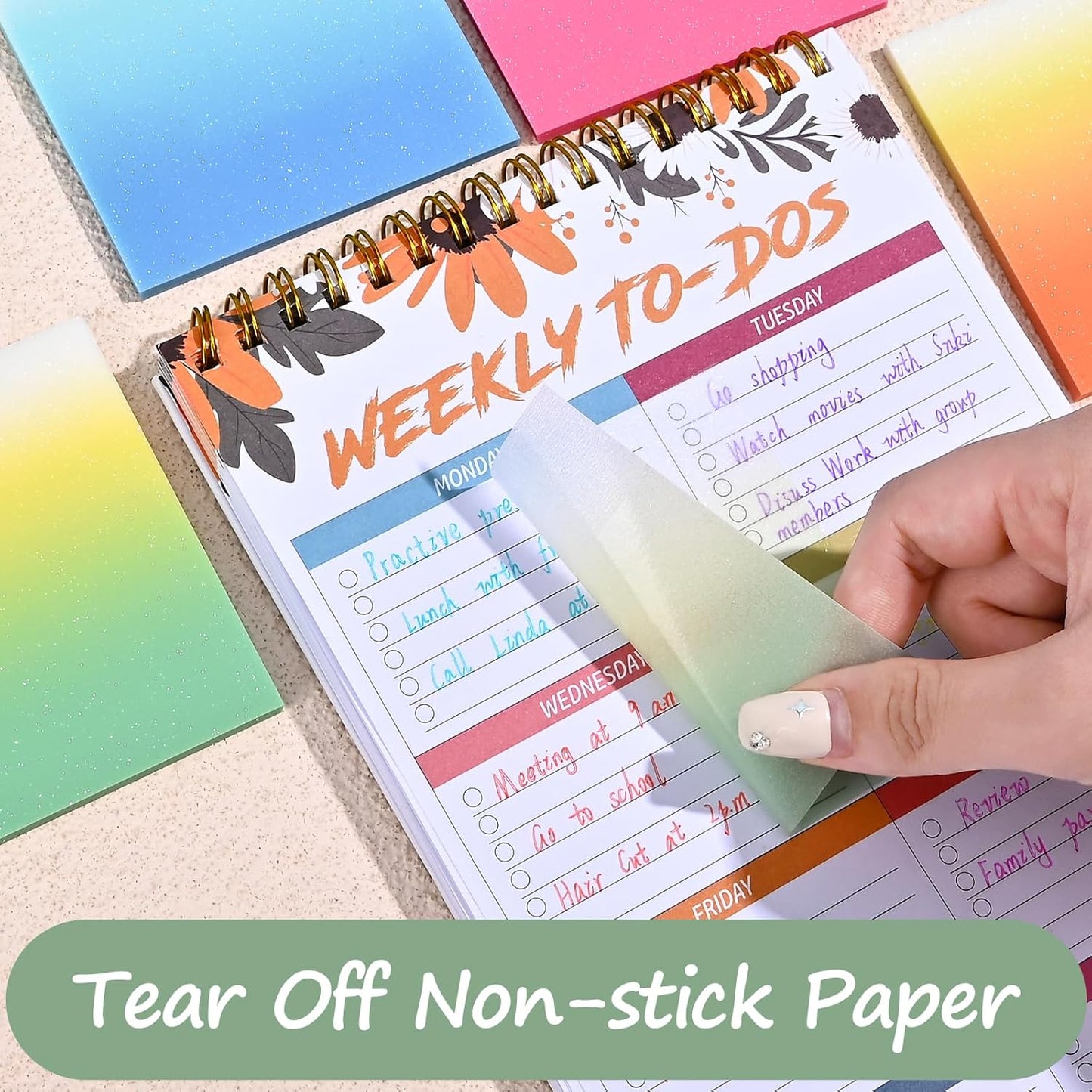 BAYTORY 200 Sheets Glitter Transparent Sticky Notes, 3 x 3 Clear Memo Pads, Translucent Self-Stick Note, See Through Self-Adhesive Note for Bible Accessories (Gradient Color)