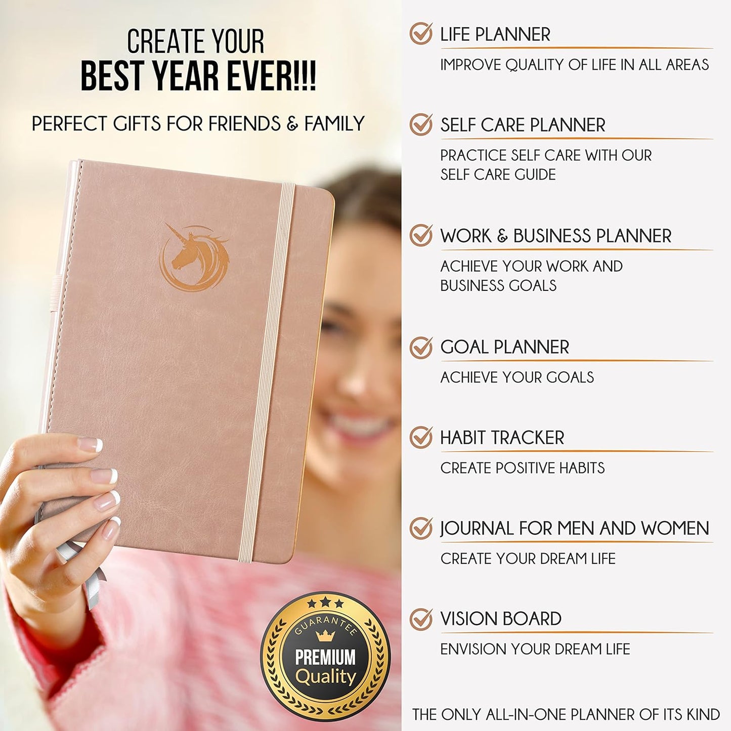 Life Planner - Undated Daily, Weekly & Monthly Planner with Budget Section | A 12 Month Journey to Increase Productivity & Happiness | Life Organizer & Gratitude Journal - Horizontal Format