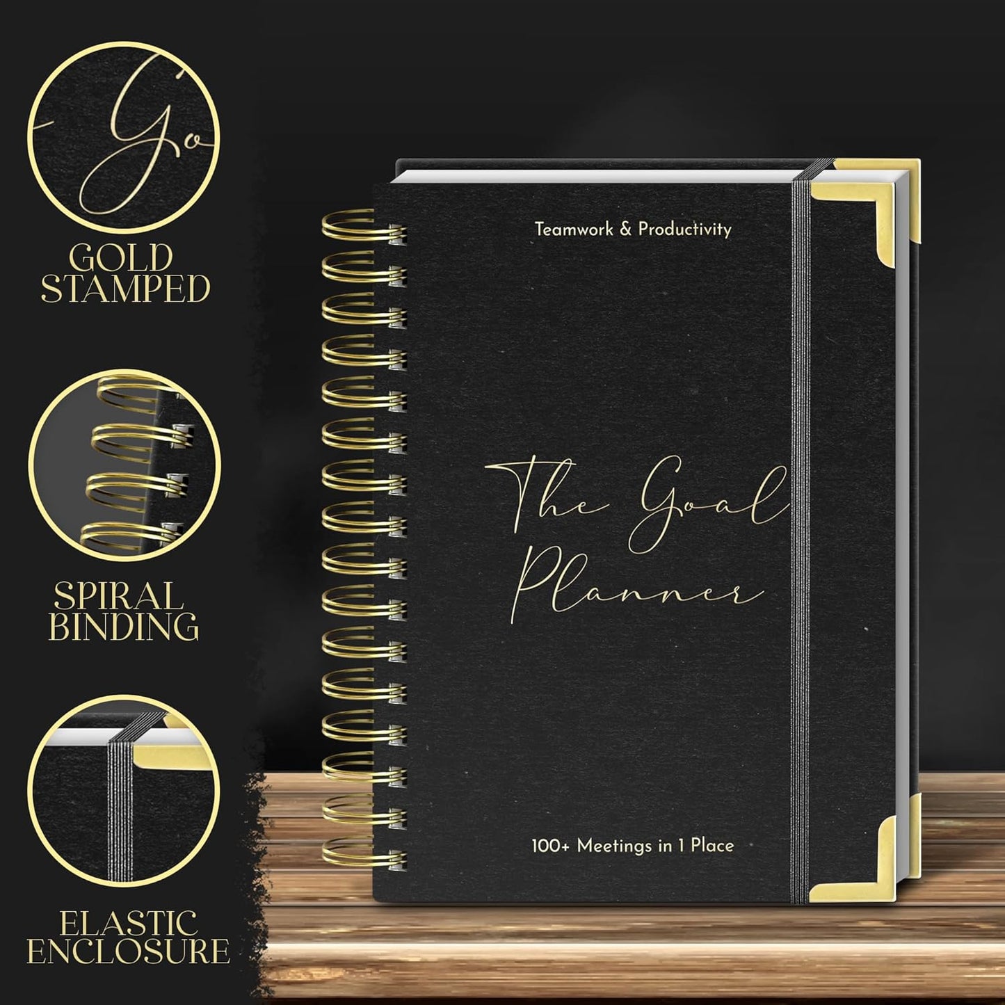 Marjan International Meeting Notebook for Work with Black Pen – 100gsm Thick Paper, Professional Planner Notebook for Work, To Do List Organizer, Business Journal, Office Work Notebook