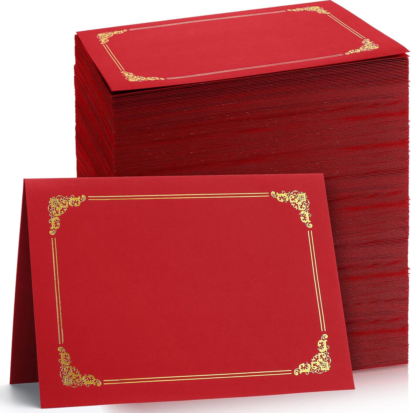 Fainne 120 Packs Certificate Holders Bulk, Diploma Covers Gold Foil Border, Document Covers for Letter Size 8.5x11 Award Certificates, Cardstock, Document Papers, Paper Card Stock(Bright Red)