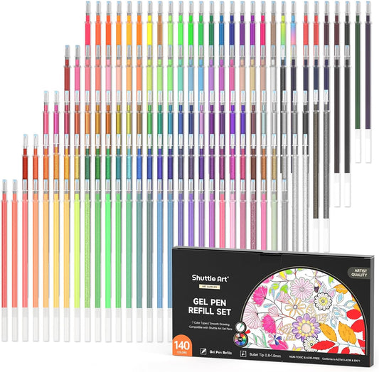 Gel Pen Refills, Shuttle Art 140 Colors (No Duplicates) Gel Pen Refills, 7 Color Types for Kids Adults Coloring Books Drawing Doodling Crafts Scrapbooking Journaling