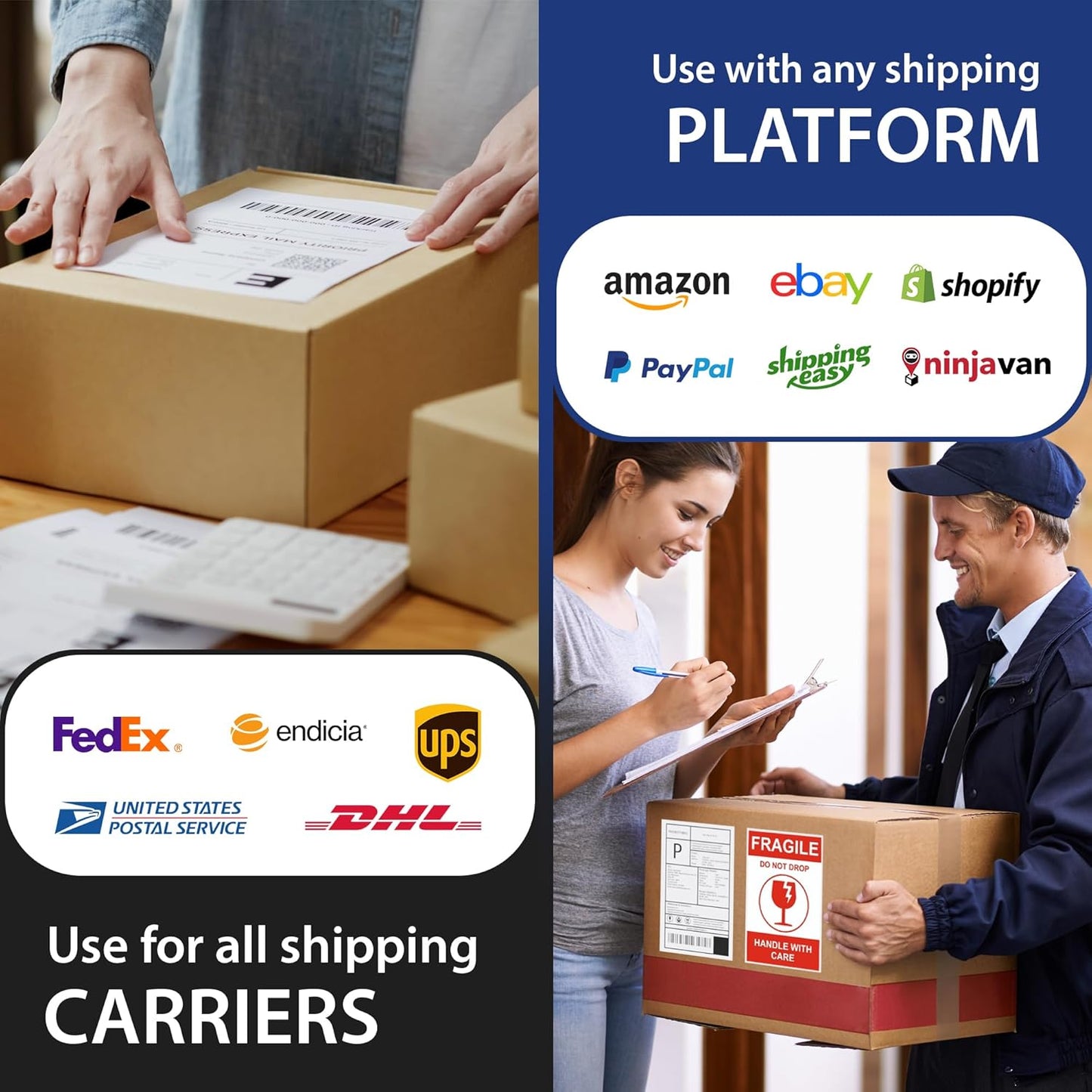 300 Sheet (600 Labels) | 8.5" x 11" 2 UP Half Sheet Self Adhesive Shipping Labels for Laser & Inkjet Printers | Ecommerce, Address, Mailing, Labeling, Packaging