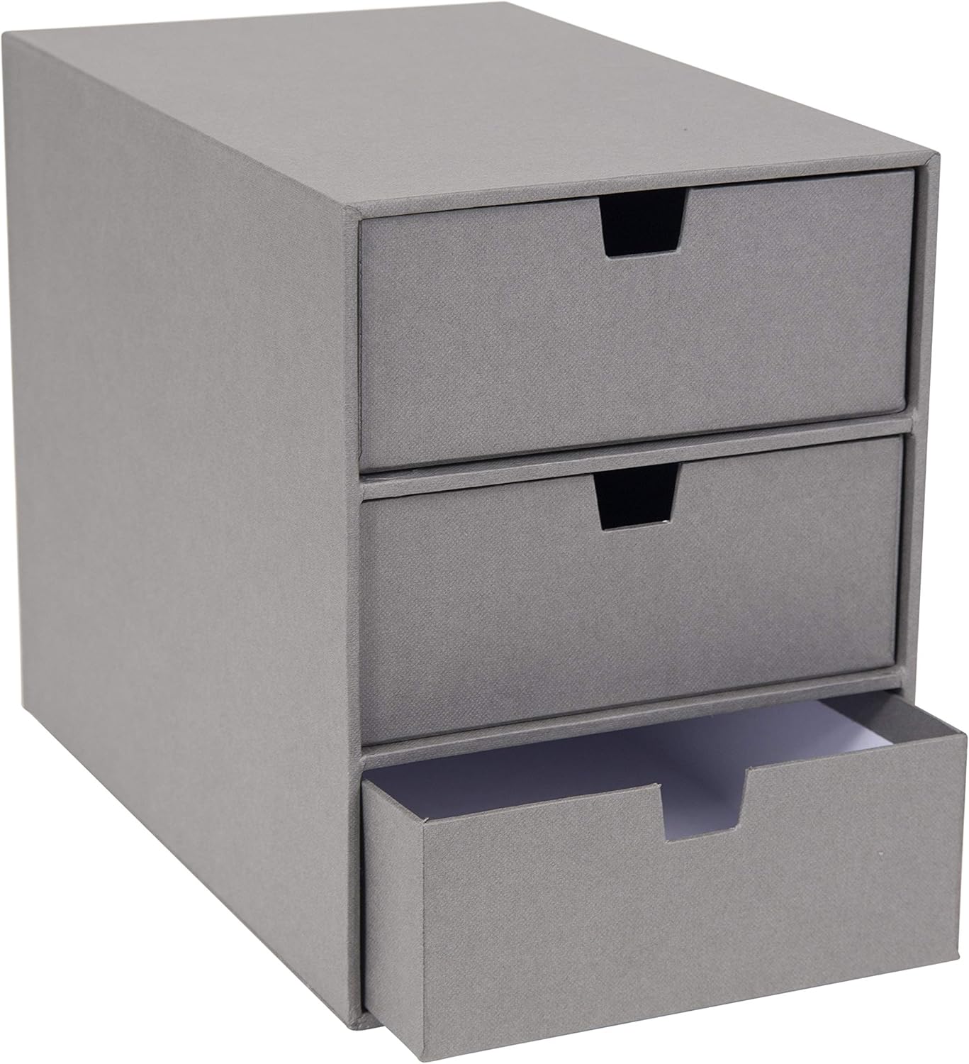Bigso Box of Sweden Ingrid 3-Drawer Fiberboard Desk Organizer Drawers | Durable Desk Storage Organizer for Office Supplies & Accessories | Stackable Desktop Drawers | 6.3" x 9.9" x 8.1" | Light Grey
