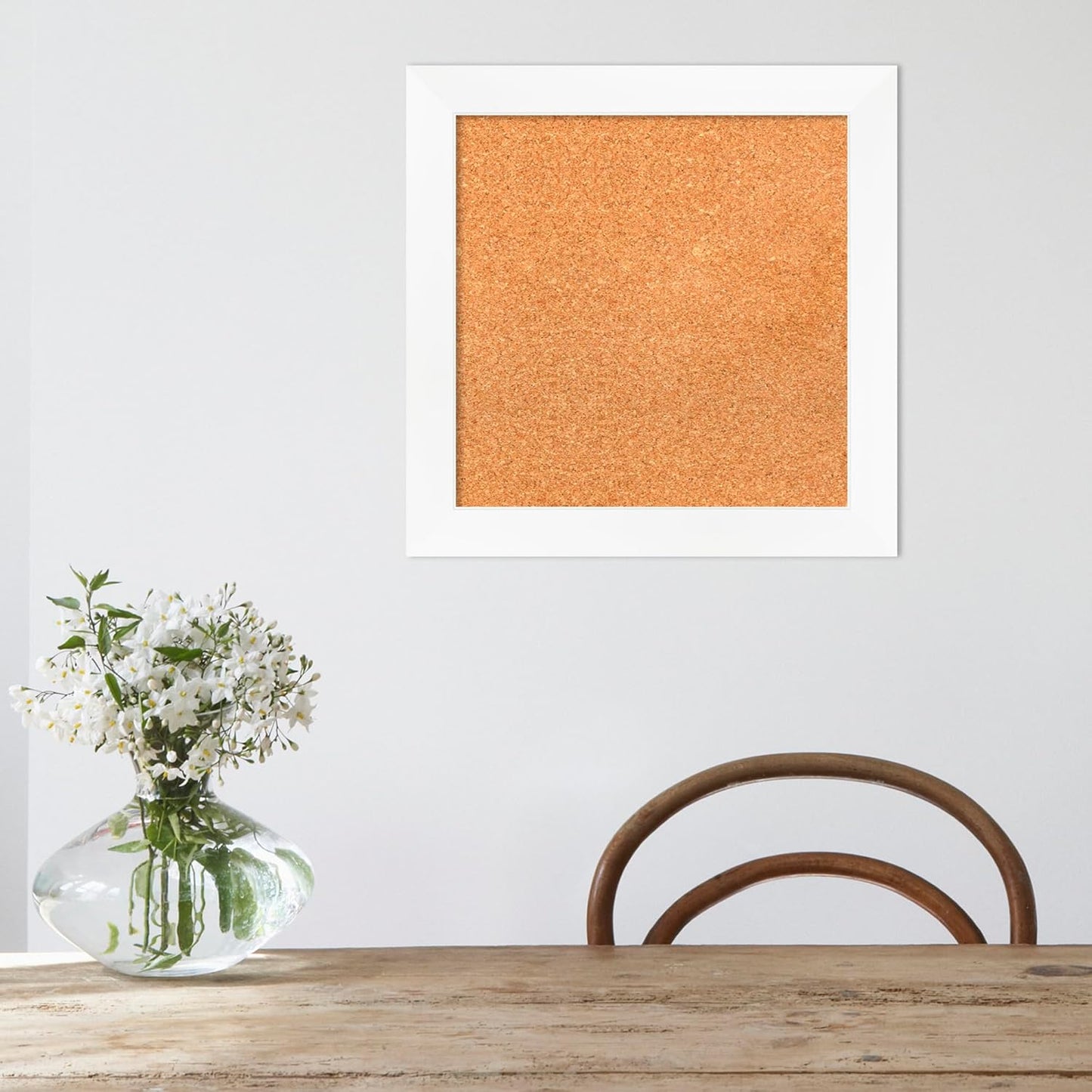Amanti Art Natural Cork Board for Wall, 19x19 Vision Board with White Frame, Small Corkboard Office Decor for Home Organization, Modern Corkboard Pinboard to Display Items for Home Organization in