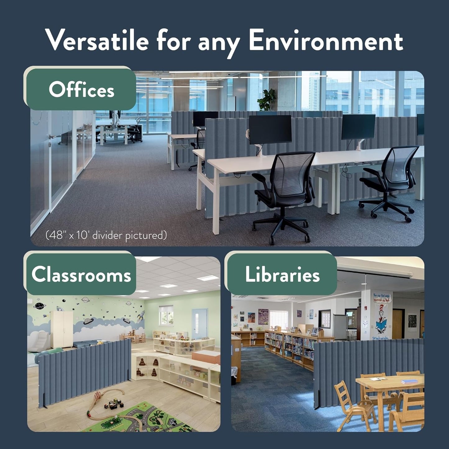 Angeles, Quiet Divider with Sound Sponge 48" x 6' Wall in Natural Tan, Free-Standing Classroom Partition for Enhanced Classroom Productivity and Noise Reduction