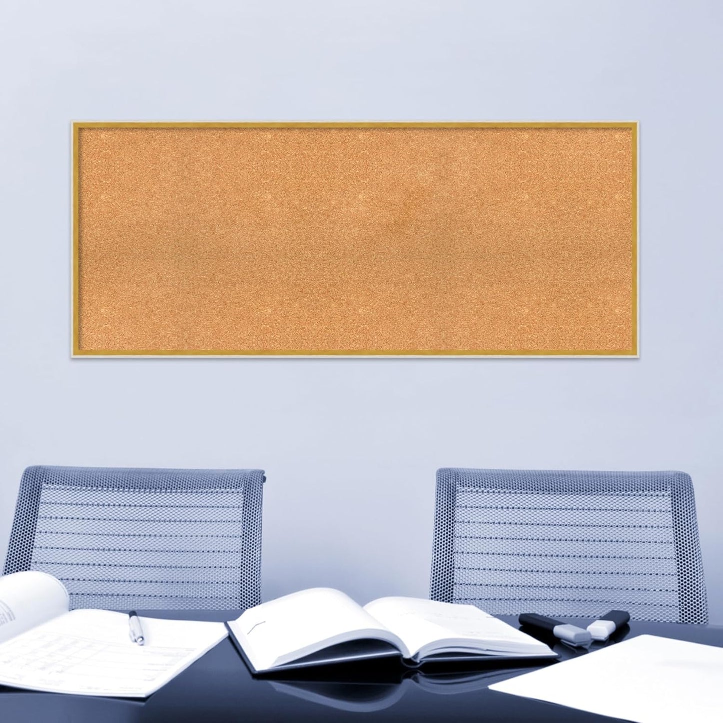Amanti Art Natural Cork Board for Wall, 23x55 Vision Board with White Frame, Oversize Corkboard Office Decor for Home Organization, Modern Corkboard Pinboard to Display Items for Home Organization in