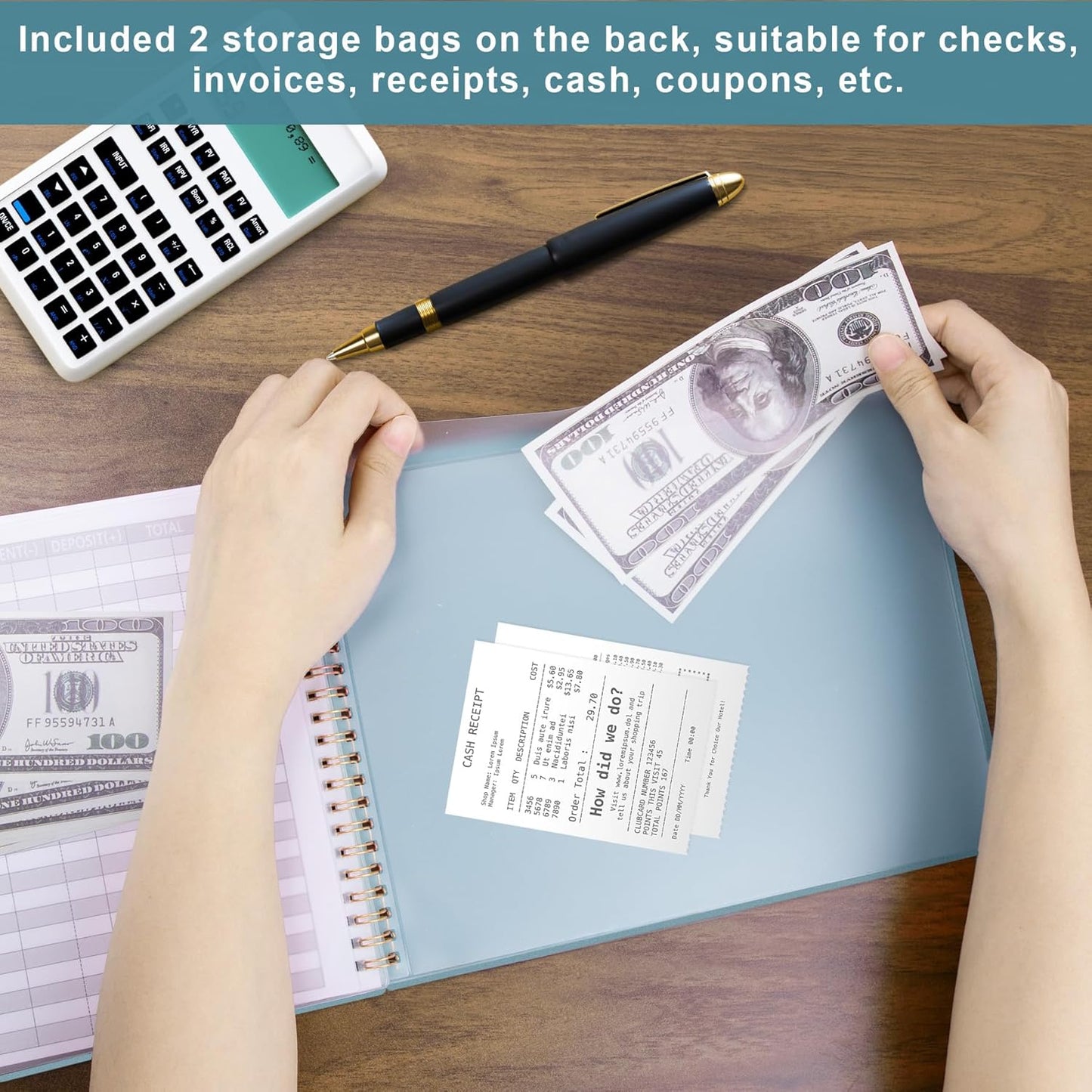 Accounting Ledger Book for Small Business Bookkeeping Personal Use, Horizontal Expense Tracker Notebook for Family Budget, Bookkeeping Record Book Money Expense Income Log Journal, Pastel Blue