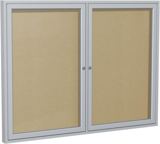 Ghent 48"x60" 2-Door Outdoor Enclosed Vinyl Bulletin Board, Shatter Resistant, with Lock, Satin Aluminum Frame - Caramel (PA24860VX-181), Made in the USA