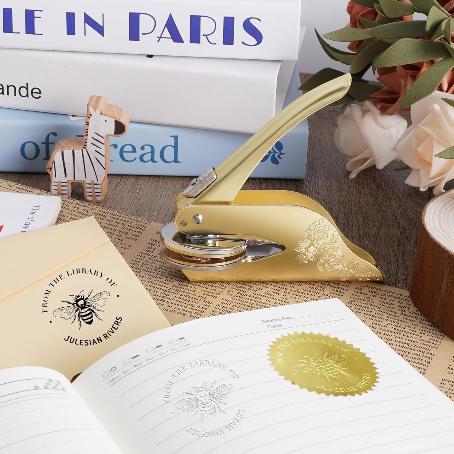 Easycosy Personalized Book Embosser | Custom Embosser & Stamps from The Library of | Book Stamp Personalized with Your Name & Choice Birthday Gifts for Book Lover(Animal 3)