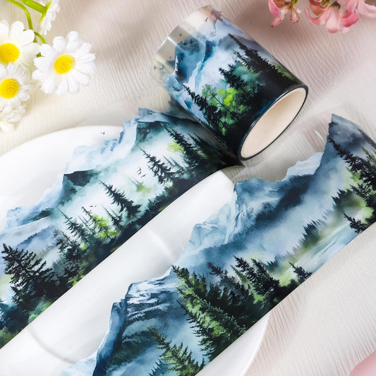 PET Tape for Journal Scrapbooking - Green Forest Junk Journal PET Tape Scrapbook Supplies, Scrapbook Notebook Bottle Crafts Décor