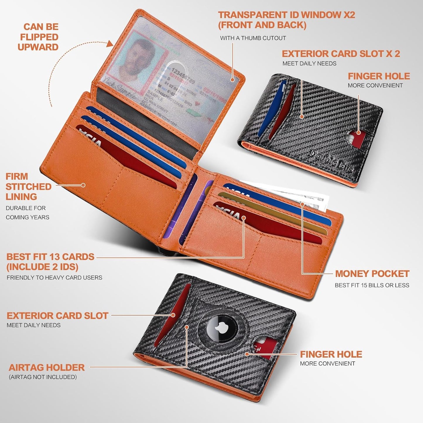 Slim Wallet for Men RFID Blocking Bifold Carbon Fiber Mens Slim Wallet,Ultra Thin Minimalist Front Pocket Small Compact Mens Leather Wallets,Smart Security Credit Card Holder Wallet with 2 ID Window