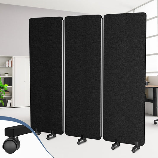 Acoustic Room Divider Privacy Panel with Wheels, 3 Panel Soundproof Room Divider (Aluminum Frame) for Room Partition, Folding Room Dividers Separation Office Cubicle Wall Sound Proof Partition Divider