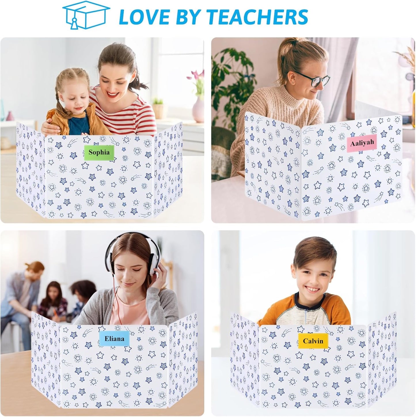 24-Pack Desk Dividers for Students, Waterproof Plastic Study Carrel Divider, Durable Testing Dividers for Classroom Teacher Supplies, Easy to Clean Privacy Shield Folder Boards for Student Desk White