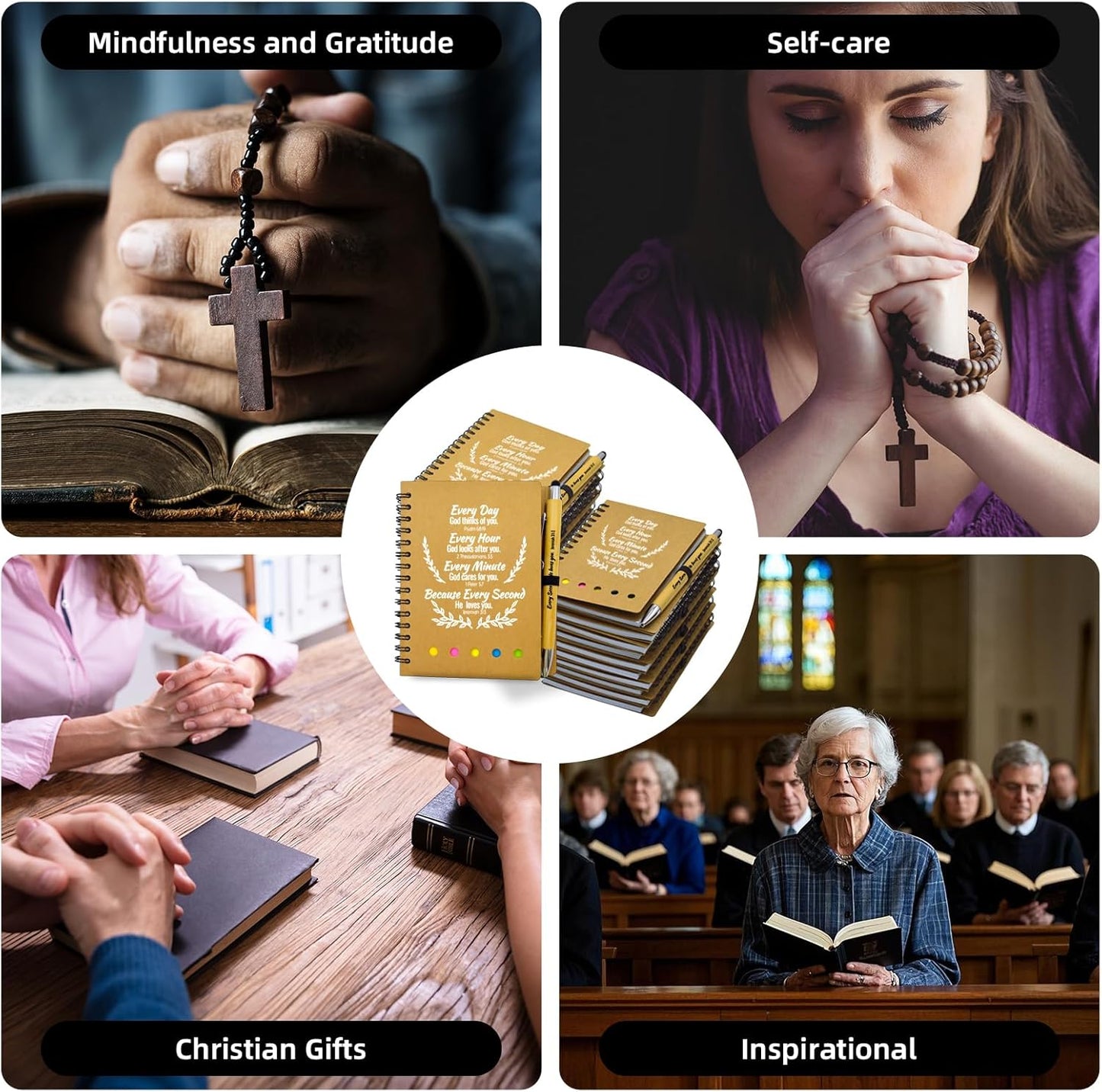 100 Pcs Bulk Fathers Day Christian Gifts Prayer Journal for Woman - 50 Set Religious Notepad with Christian Pen - Bible Notebook - Church Gifts for Inspirational, Bible Study, Devotions ( Brown )